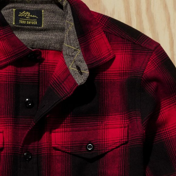 L.L.BEAN X TODD SNYDER HEAVYWEIGHT PLAID SHIRT IN COLONIAL RED - Picture 3 of 5